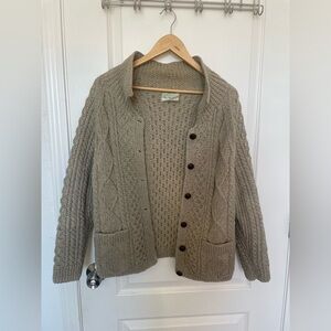 Irish Traditional 100% Pure Wool Hand Knit Women’s Sweater Tan Size Small